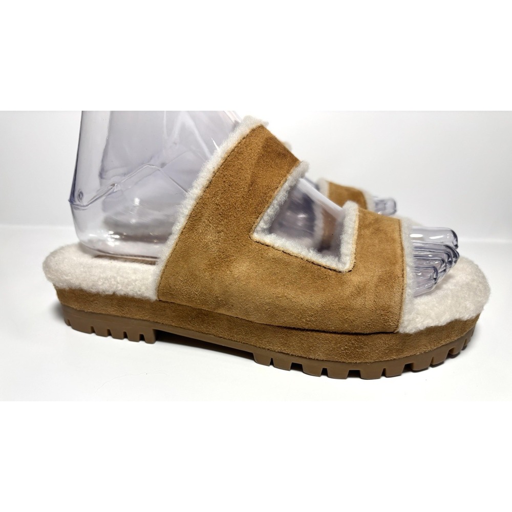 Tamara Mellon Shearling Slide Sandals Brown Suede Italy Lug Sole Women 36.5 - Picture 3 of 10